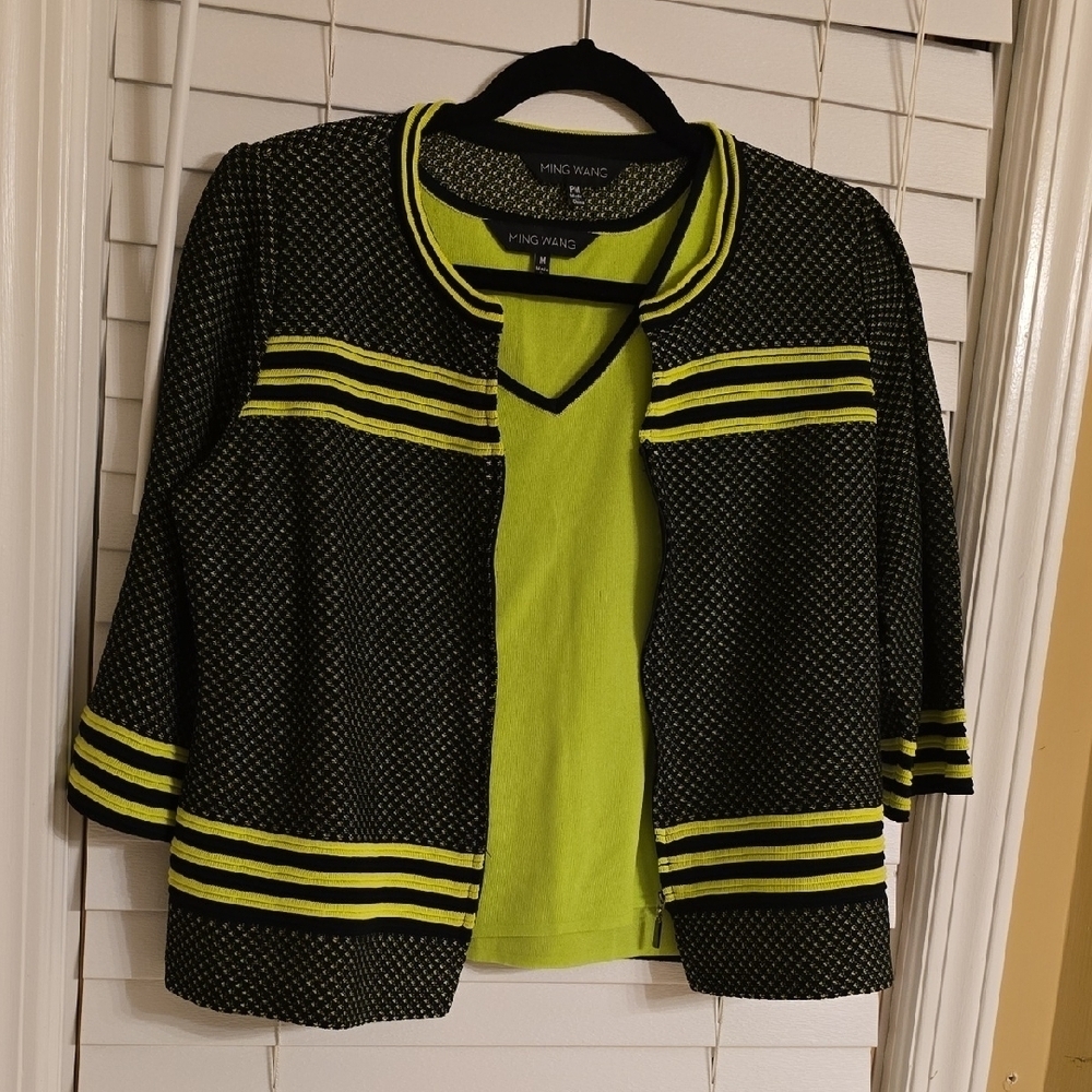 Ming Wang 2 Pieces Black and Green Cardigan Sweater